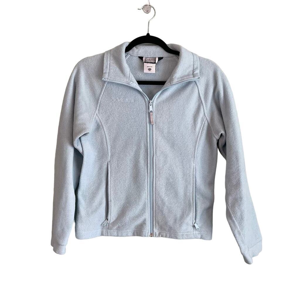 COLUMBIA Jacket Youth Ladies 14/16 Fleece Mock Neck Collar Full Zip Light Blue